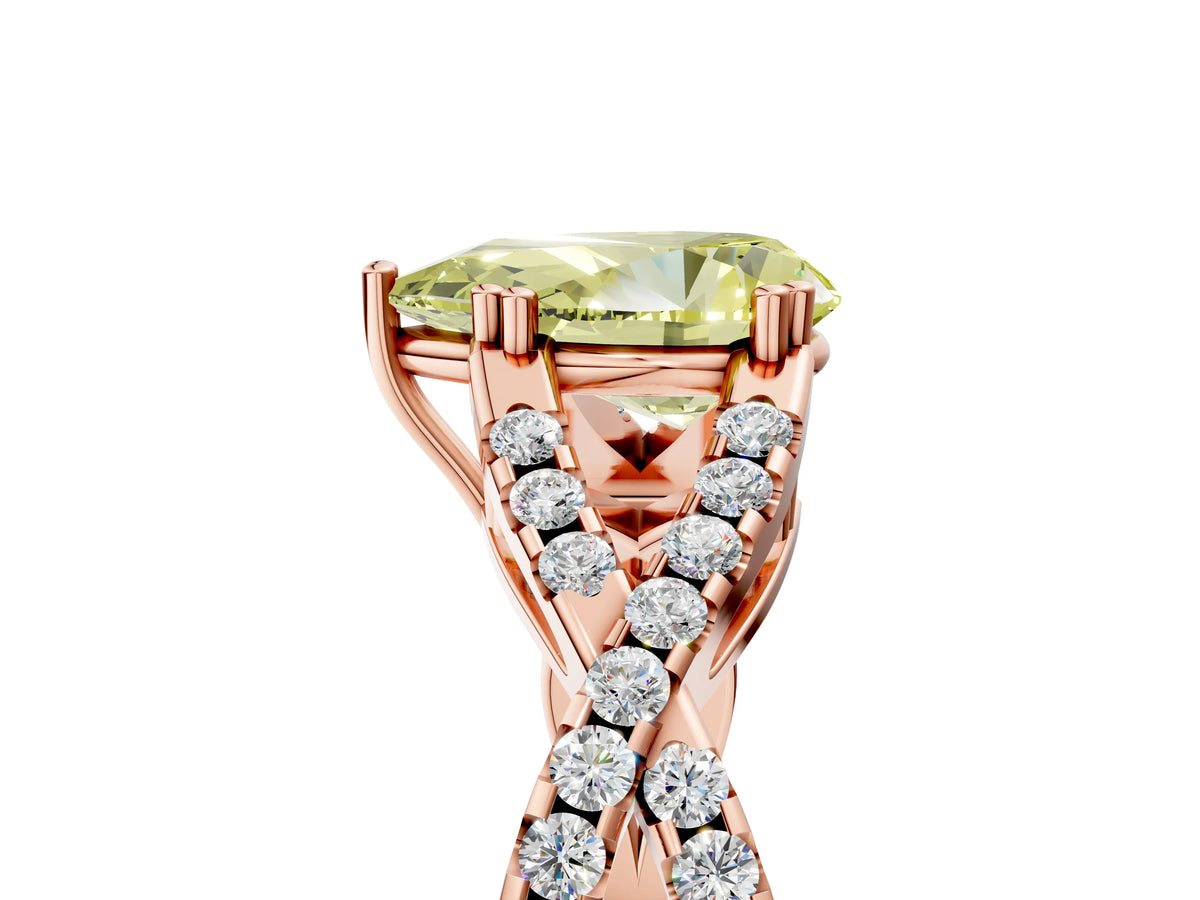 Fancy Yellow Pear Cut Diamond Solitaire Ring in Rose gold with Interwoven Pavé Band and Prong Setting_5
