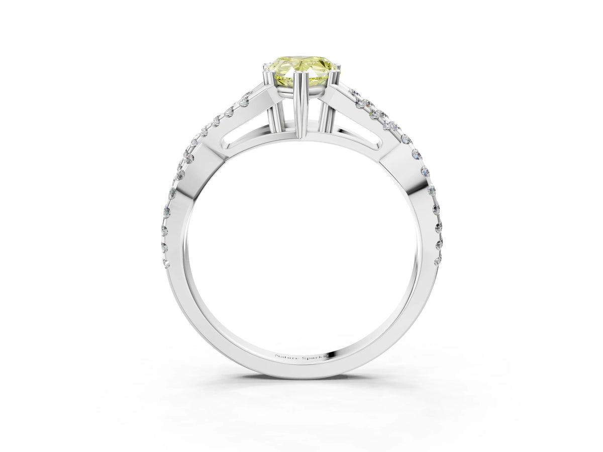 Fancy Yellow Pear Cut Diamond Solitaire Ring in Silver with Interwoven Pavé Band and Prong Setting_9