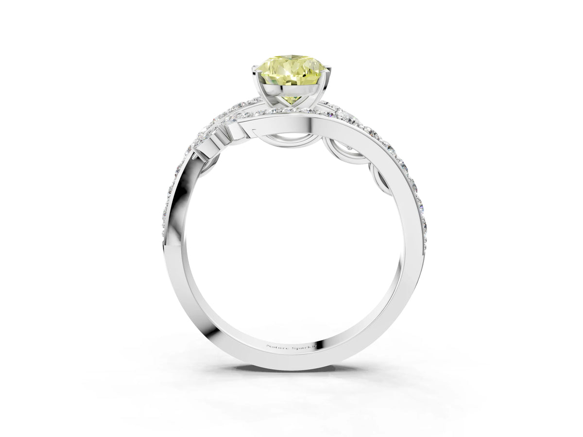 Fancy Yellow Pear Cut Diamond Solitaire Ring in White gold with Pavé Twist Band and Prong Setting_3