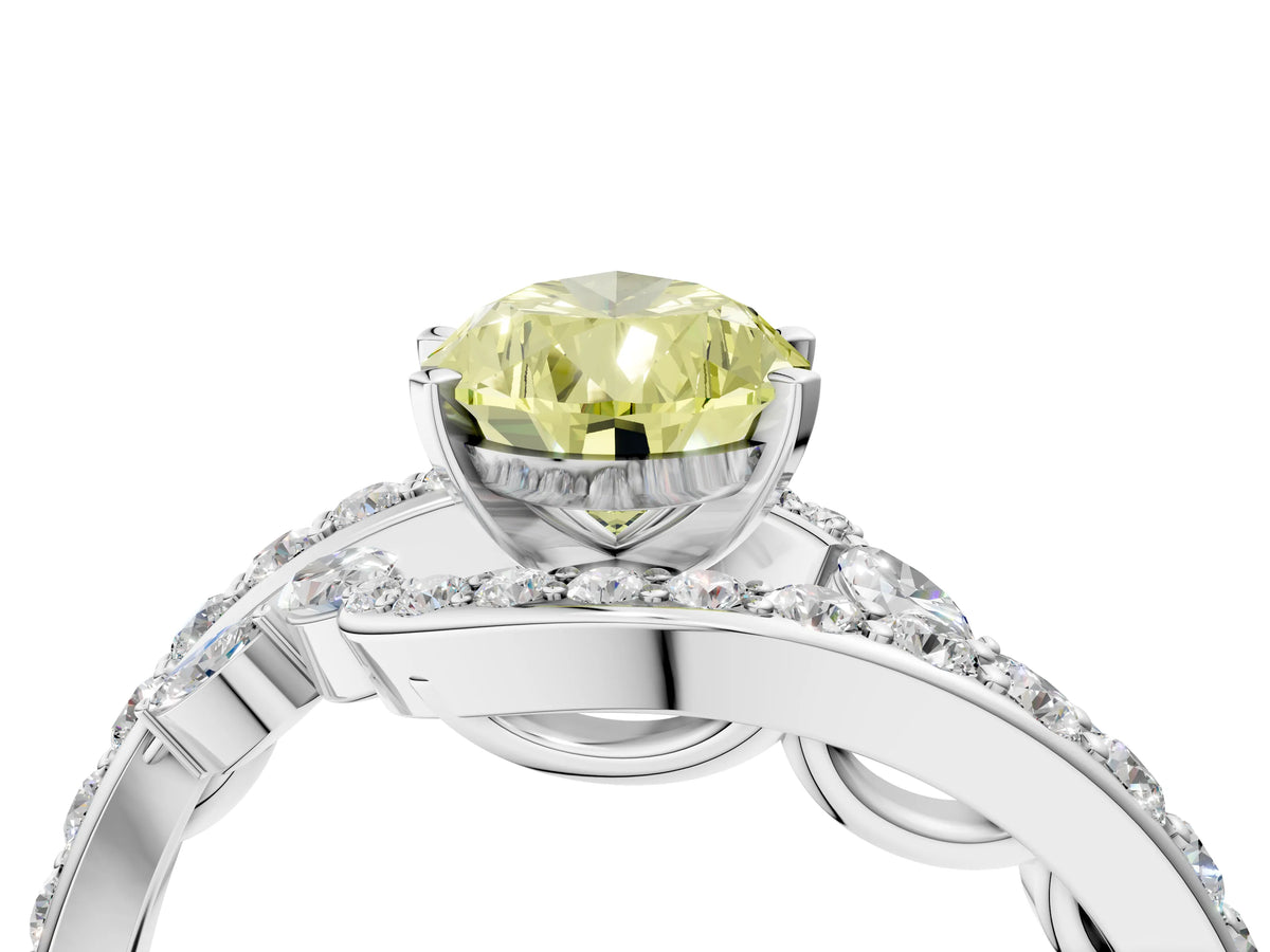Fancy Yellow Pear Cut Diamond Solitaire Ring in White gold with Pavé Twist Band and Prong Setting_4