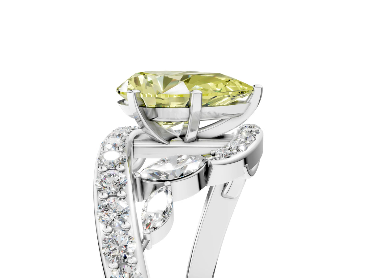 Fancy Yellow Pear Cut Diamond Solitaire Ring in White gold with Pavé Twist Band and Prong Setting_5