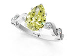 Fancy Yellow Pear Cut Diamond Solitaire Ring in White gold with Twisted Ribbon Band and Round Accents_1