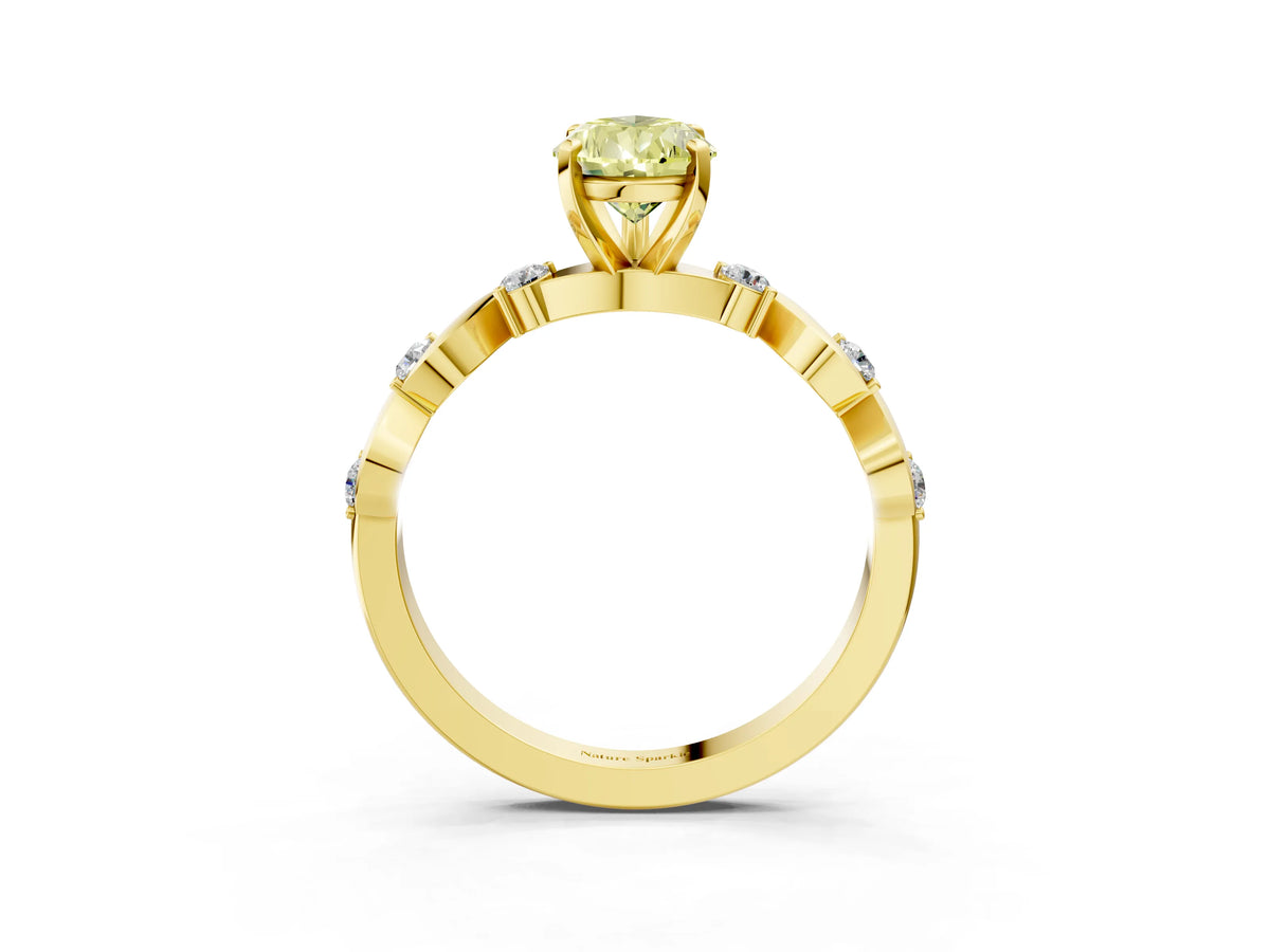 Fancy Yellow Pear Cut Diamond Solitaire Ring in Yellow gold with Twisted Ribbon Band and Round Accents_3
