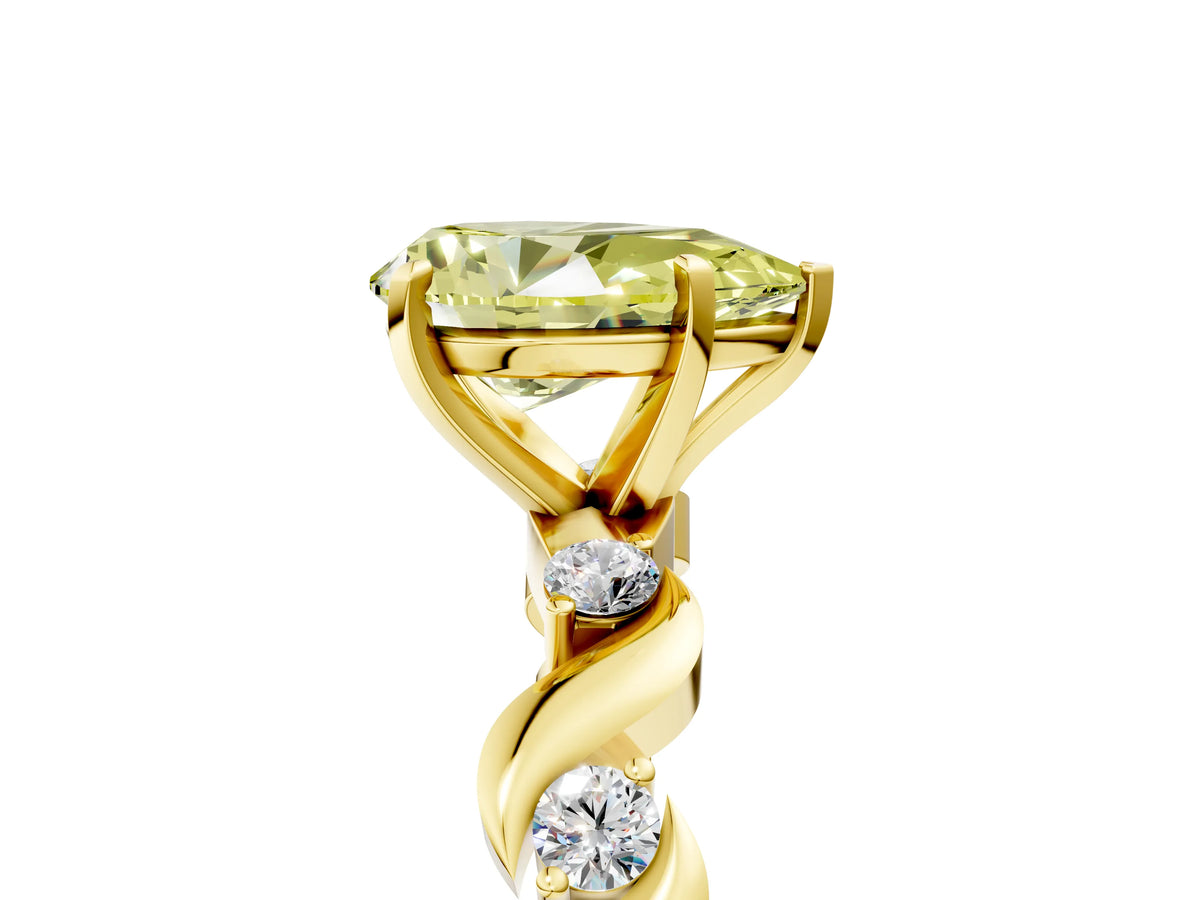 Fancy Yellow Pear Cut Diamond Solitaire Ring in Yellow gold with Twisted Ribbon Band and Round Accents_5