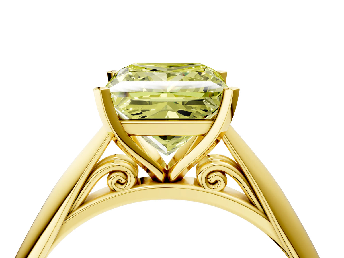 Fancy Yellow Princess Cut Diamond Cathedral Solitaire Engagement Ring in Yellow gold with Prong Setting_4