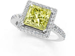 Fancy Yellow Princess Cut Diamond Halo Engagement Ring in Platinum with Milgrain Detail and Pavé Band_13