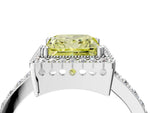 Fancy Yellow Princess Cut Diamond Halo Engagement Ring in Platinum with Milgrain Detail and Pavé Band_16