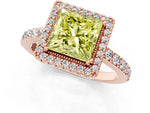 Fancy Yellow Princess Cut Diamond Halo Engagement Ring in Rose gold with Milgrain Detail and Pavé Band_1