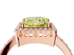 Fancy Yellow Princess Cut Diamond Halo Engagement Ring in Rose gold with Milgrain Detail and Pavé Band_4