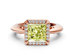 Fancy Yellow Princess Cut Diamond Halo Engagement Ring in Rose gold with Plain Split Shank and Prong Setting