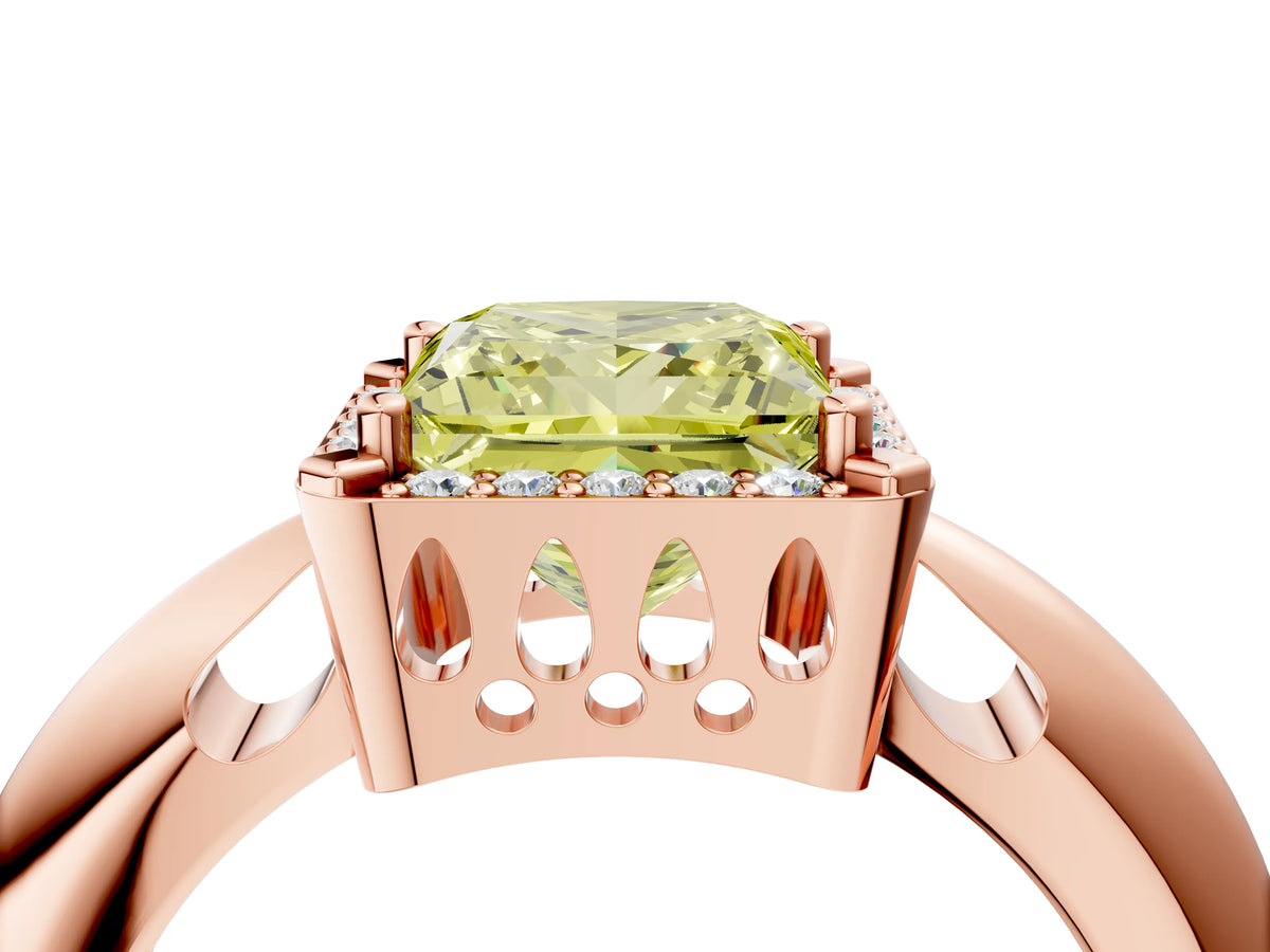 Fancy Yellow Princess Cut Diamond Halo Engagement Ring in Rose gold with Plain Split Shank and Prong Setting_4