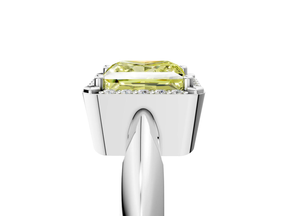 Fancy Yellow Princess Cut Diamond Halo Engagement Ring in White gold with Plain Split Shank and Prong Setting_5