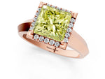 Fancy Yellow Princess Cut Diamond Halo Ring in Rose gold with Cathedral Band and Prong Setting_1
