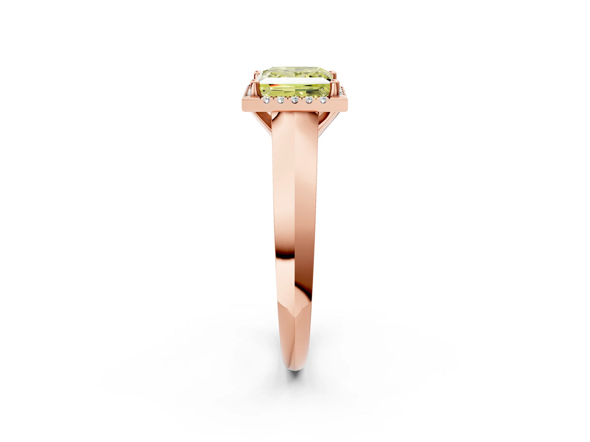 Fancy Yellow Princess Cut Diamond Halo Ring in Rose gold with Cathedral Band and Prong Setting_2