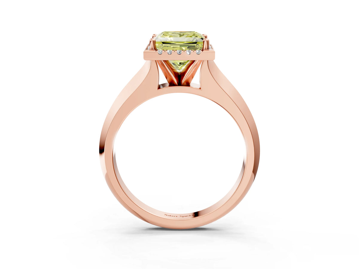 Fancy Yellow Princess Cut Diamond Halo Ring in Rose gold with Cathedral Band and Prong Setting_3