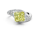 Fancy Yellow Princess Cut Diamond Solitaire Ring in Platinum with Pavé Twist Band and Prong Setting_6