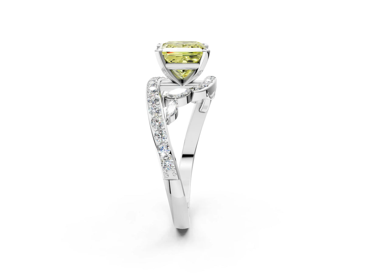 Fancy Yellow Princess Cut Diamond Solitaire Ring in Platinum with Pavé Twist Band and Prong Setting_8