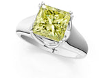 Fancy Yellow Princess Cut Diamond Solitaire Ring in Platinum with Smooth Wide Band and Prong Setting_13