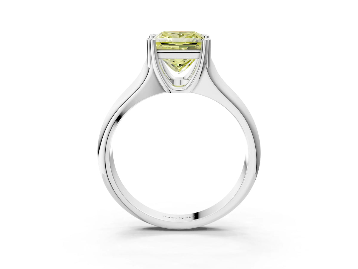 Fancy Yellow Princess Cut Diamond Solitaire Ring in Platinum with Smooth Wide Band and Prong Setting_15