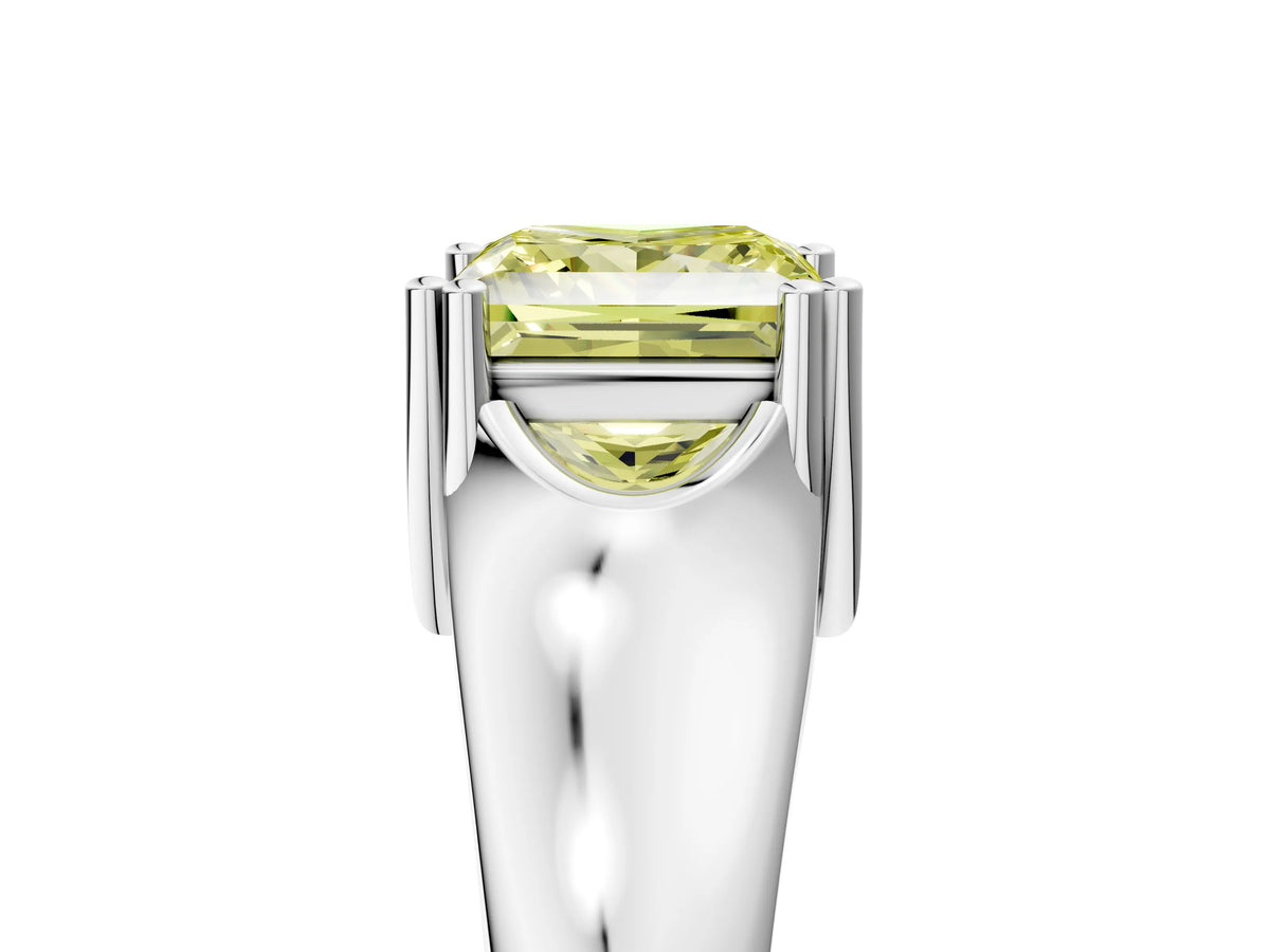 Fancy Yellow Princess Cut Diamond Solitaire Ring in Platinum with Smooth Wide Band and Prong Setting_17