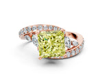 Fancy Yellow Princess Cut Diamond Solitaire Ring in Rose gold with Pavé Twist Band and Prong Setting