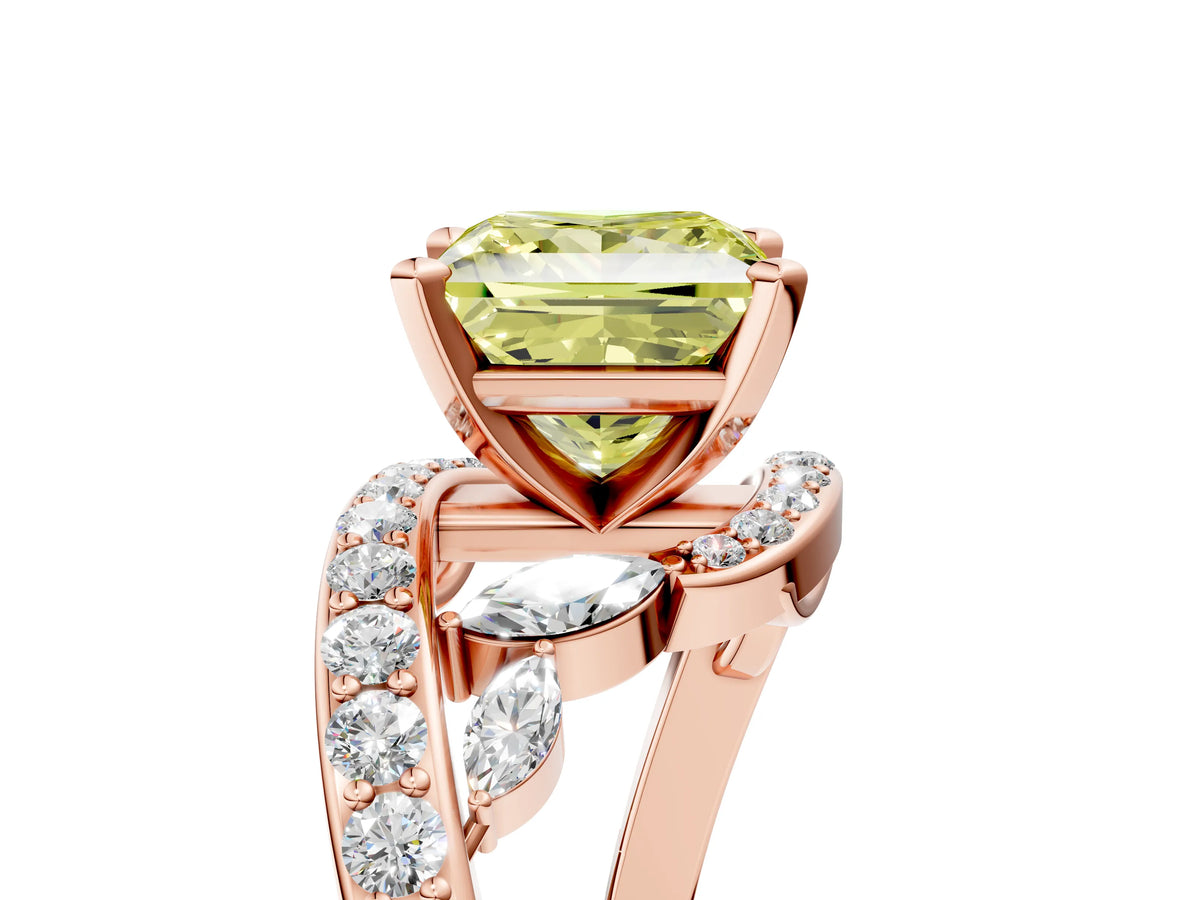 Fancy Yellow Princess Cut Diamond Solitaire Ring in Rose gold with Pavé Twist Band and Prong Setting_5
