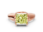 Fancy Yellow Princess Cut Diamond Solitaire Ring in Rose gold with Smooth Wide Band and Prong Setting