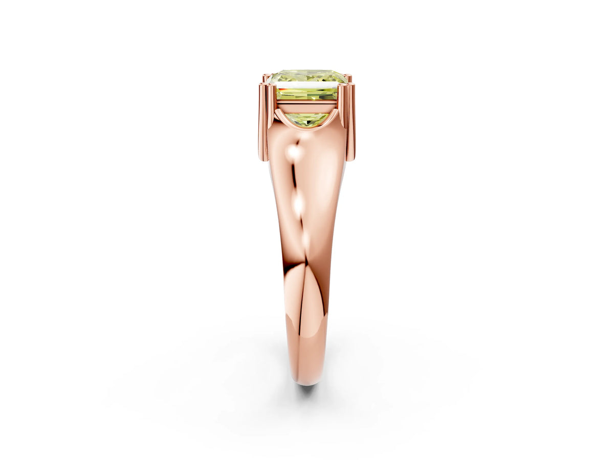 Fancy Yellow Princess Cut Diamond Solitaire Ring in Rose gold with Smooth Wide Band and Prong Setting_2