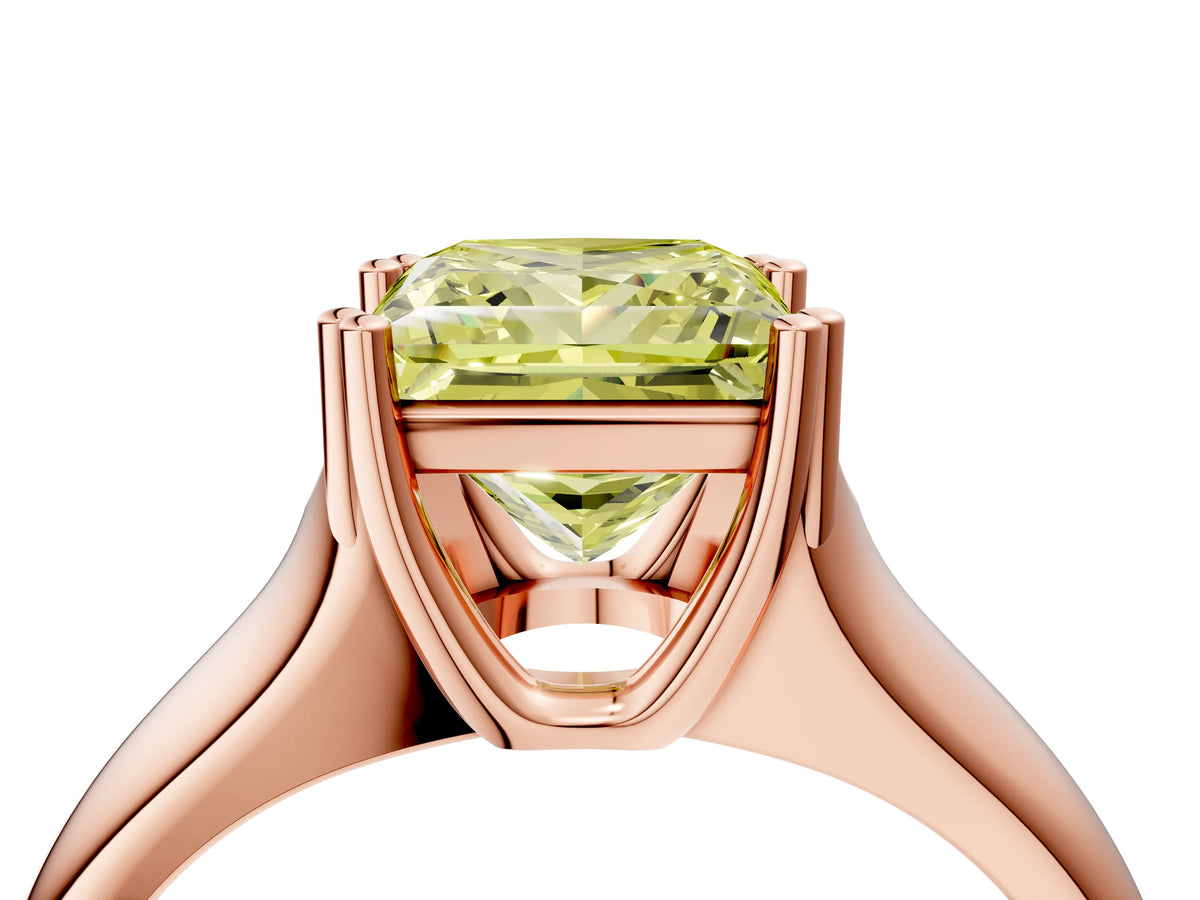 Fancy Yellow Princess Cut Diamond Solitaire Ring in Rose gold with Smooth Wide Band and Prong Setting_4