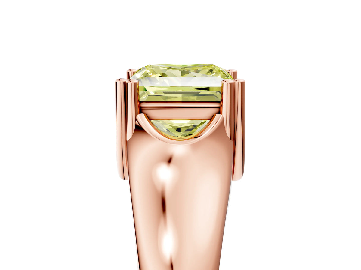 Fancy Yellow Princess Cut Diamond Solitaire Ring in Rose gold with Smooth Wide Band and Prong Setting_5