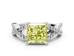 Fancy Yellow Princess Cut Diamond Solitaire Ring in Silver with Interwoven Pavé Band and Prong Setting_6