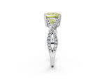 Fancy Yellow Princess Cut Diamond Solitaire Ring in Silver with Interwoven Pavé Band and Prong Setting_8