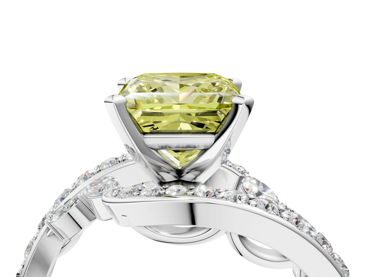 Fancy Yellow Princess Cut Diamond Solitaire Ring in Silver with Pavé Twist Band and Prong Setting_10