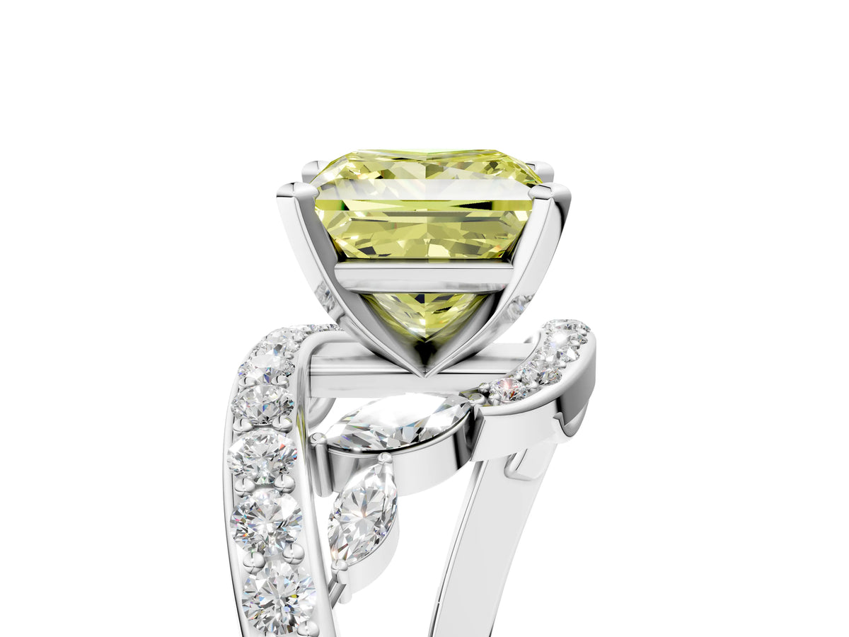 Fancy Yellow Princess Cut Diamond Solitaire Ring in Silver with Pavé Twist Band and Prong Setting_11