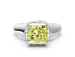 Fancy Yellow Princess Cut Diamond Solitaire Ring in Silver with Smooth Wide Band and Prong Setting_12