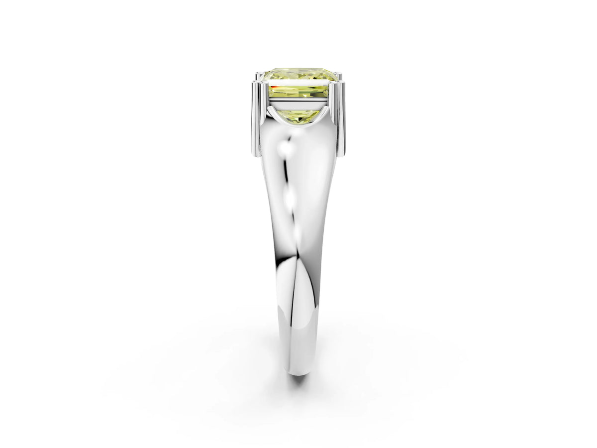Fancy Yellow Princess Cut Diamond Solitaire Ring in Silver with Smooth Wide Band and Prong Setting_14