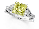 Fancy Yellow Princess Cut Diamond Solitaire Ring in White gold with Interwoven Pavé Band and Prong Setting_1