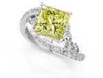 Fancy Yellow Princess Cut Diamond Solitaire Ring in White gold with Pavé Twist Band and Prong Setting_1