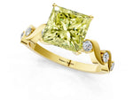 Fancy Yellow Princess Cut Diamond Solitaire Ring in Yellow gold with Twisted Ribbon Band and Round Accents_1