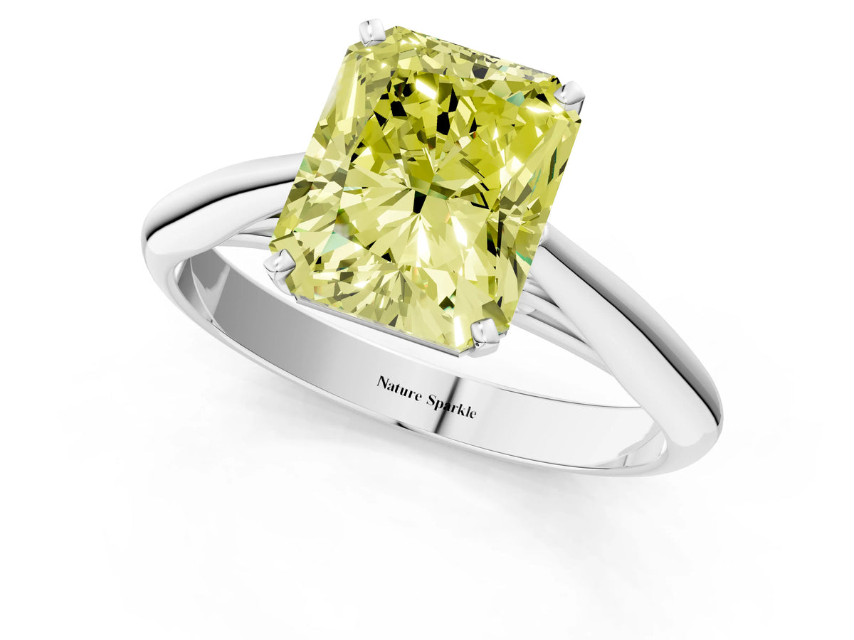 Fancy Yellow Radiant Cut Diamond Cathedral Solitaire Engagement Ring in Silver with Prong Setting_1