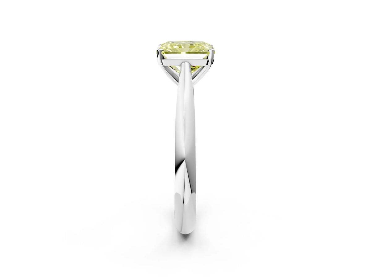 Fancy Yellow Radiant Cut Diamond Cathedral Solitaire Engagement Ring in Silver with Prong Setting_2