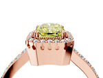 Fancy Yellow Radiant Cut Diamond Halo Engagement Ring in Rose gold with Milgrain Detail and Pavé Band_4