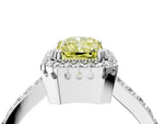 Fancy Yellow Radiant Cut Diamond Halo Engagement Ring in Silver with Milgrain Detail and Pavé Band_16
