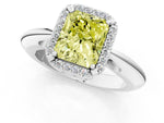 Fancy Yellow Radiant Cut Diamond Halo Engagement Ring in White gold with Plain Split Shank and Prong Setting_1