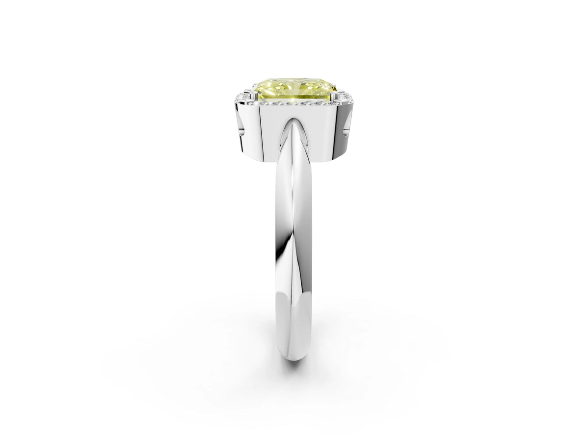 Fancy Yellow Radiant Cut Diamond Halo Engagement Ring in White gold with Plain Split Shank and Prong Setting_2
