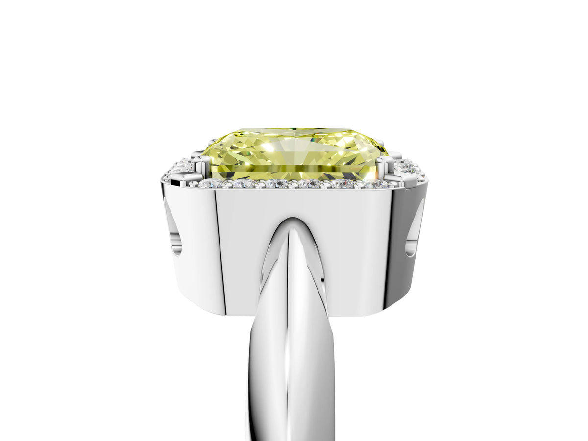 Fancy Yellow Radiant Cut Diamond Halo Engagement Ring in White gold with Plain Split Shank and Prong Setting_5