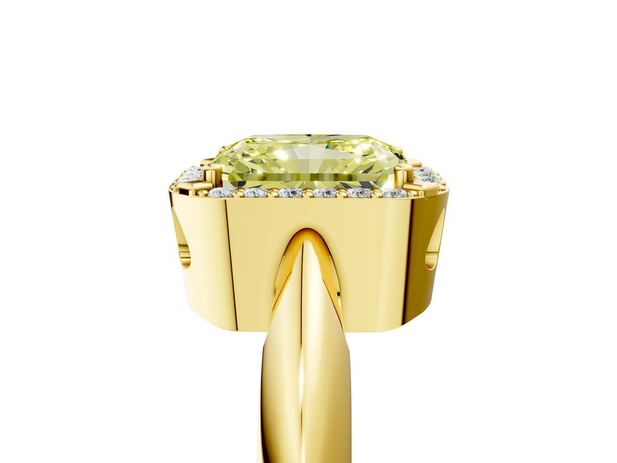 Fancy Yellow Radiant Cut Diamond Halo Engagement Ring in Yellow gold with Plain Split Shank and Prong Setting_5
