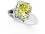 Fancy Yellow Radiant Cut Diamond Halo Ring in Silver with Cathedral Band and Prong Setting_7