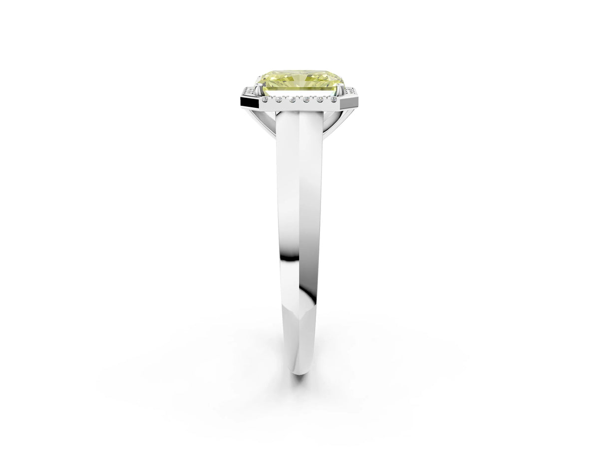 Fancy Yellow Radiant Cut Diamond Halo Ring in White gold with Cathedral Band and Prong Setting_2