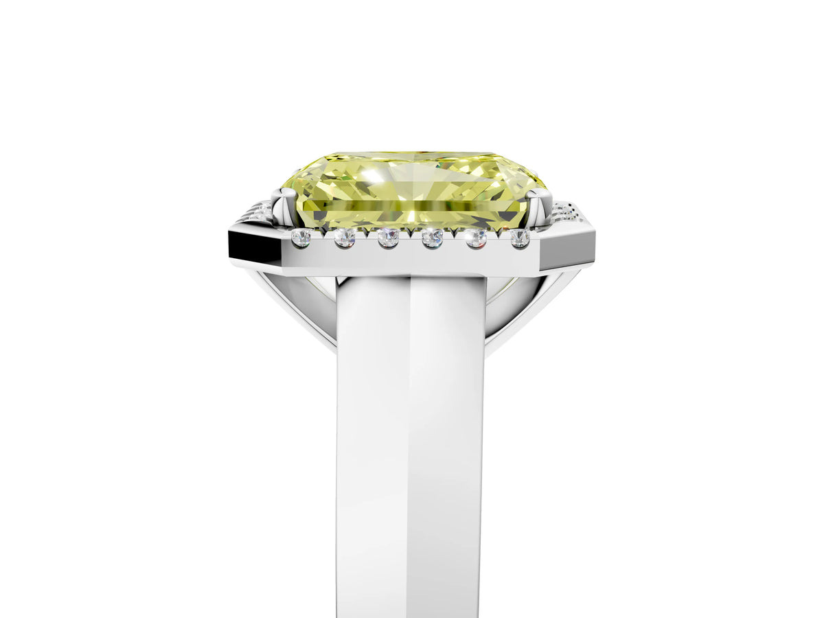 Fancy Yellow Radiant Cut Diamond Halo Ring in White gold with Cathedral Band and Prong Setting_5